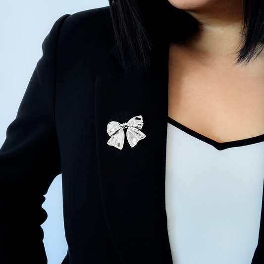 Silver Bow Brooch Pin