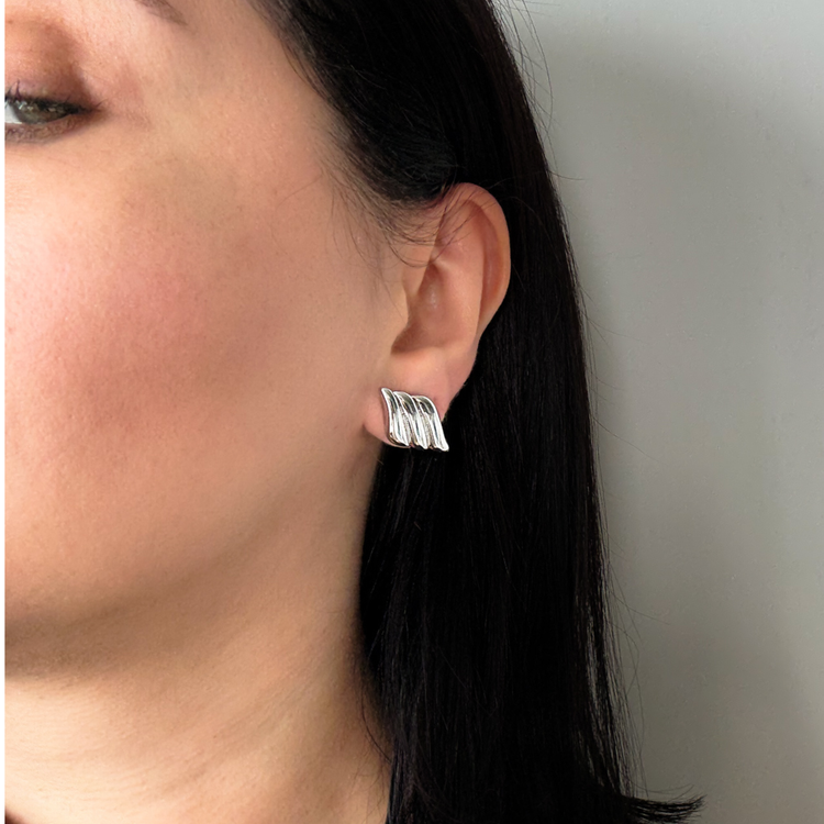 Silver Wave Stud Earrings