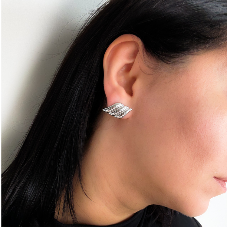 Silver Wave Stud Earrings