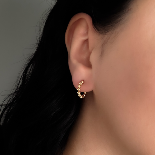 Small Beaded Gold C-Shape Earrings