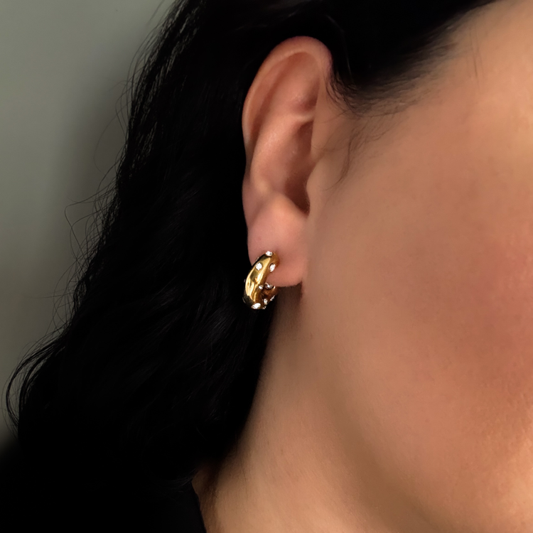 Cubic Zirconia Gold C-Shape Earrings