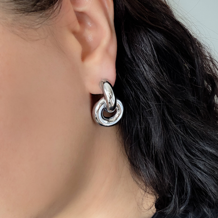 Silver Door Knocker Stud Earrings