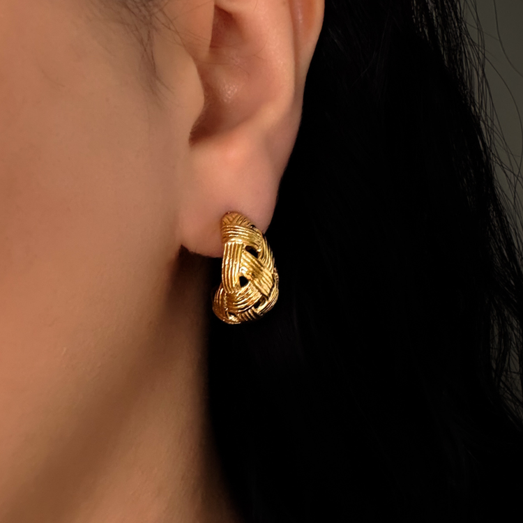 Woven Gold C-Shape Earrings