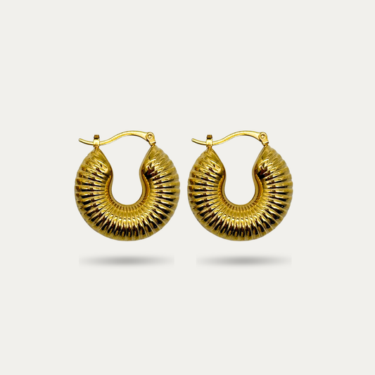 18K Gold Plated Chunky Ribbed Gold Hoop Earrings