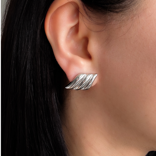 Silver Wave Stud Earrings
