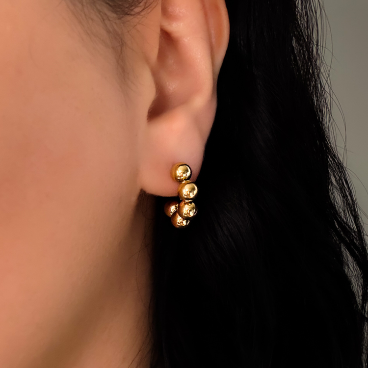 Beaded Gold C-Shape Earrings