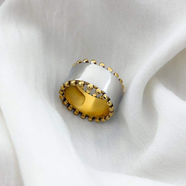 Two-Tone Sculptural Stainless Steel Ring