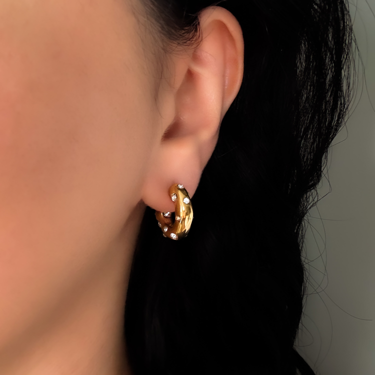 Cubic Zirconia Gold C-Shape Earrings