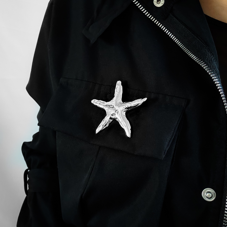 Silver Starfish Brooch Pin