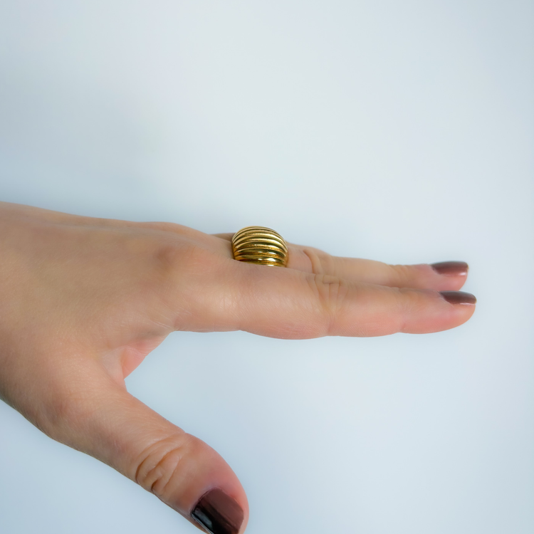 18K Gold Plated Chunky Ribbed Ring