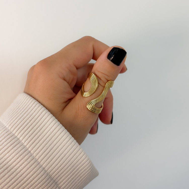 Wide Gold Wave Ring