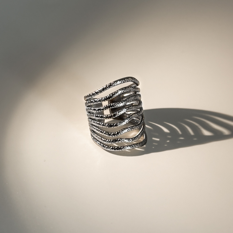 Textured Silver Wavy Ring
