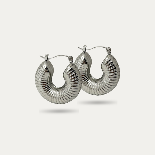 Chunky Ribbed Silver Hoop Earrings