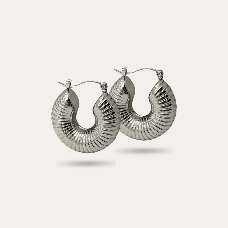Chunky Ribbed Silver Hoop Earrings