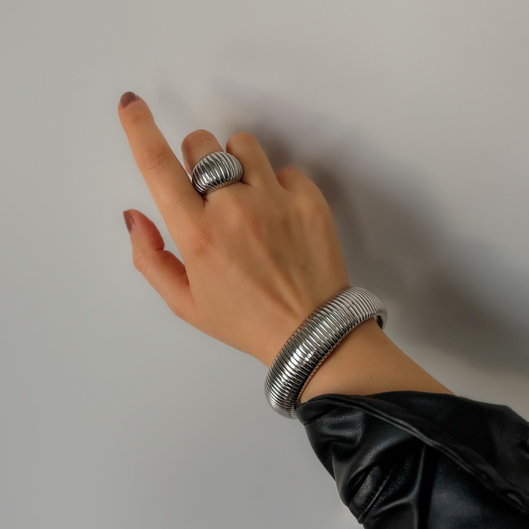 Silver Chunky Ribbed Ring