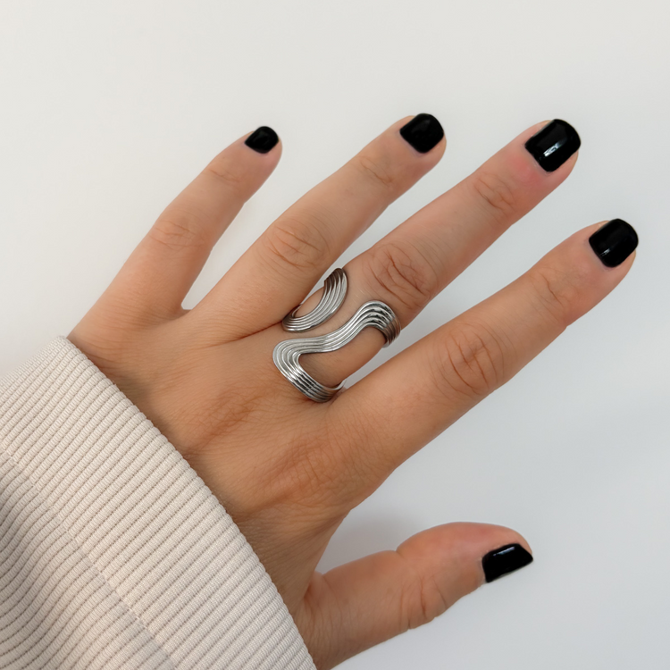 Wide Silver Wave Ring