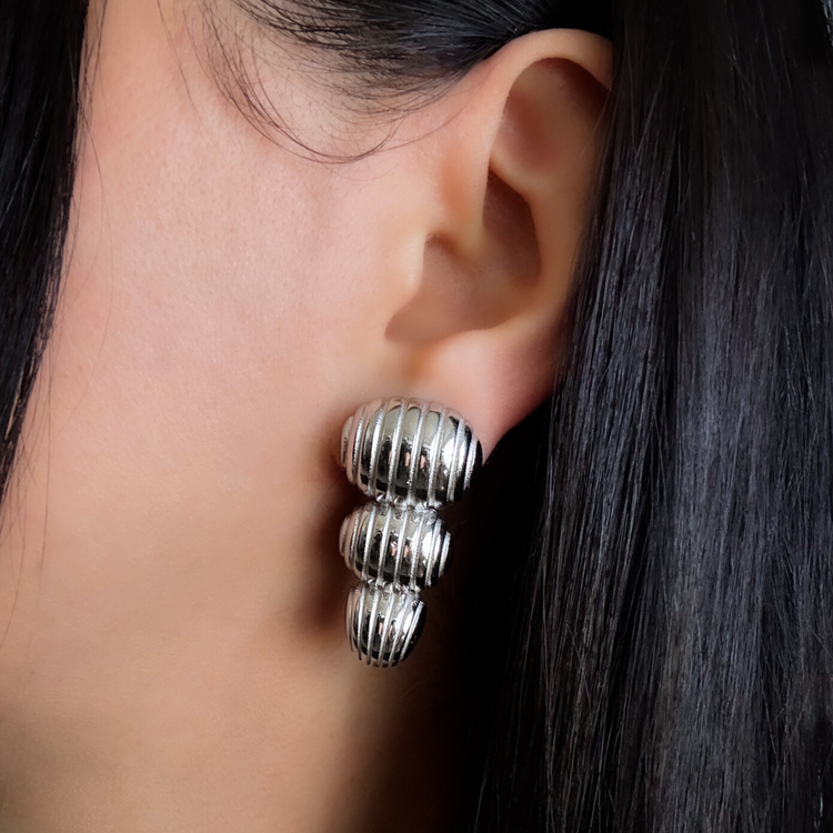 Chunky Silver Drop Stud Earrings