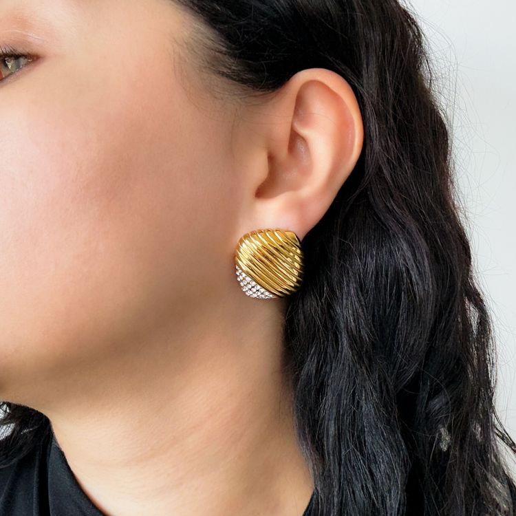 Chunky Gold Ribbed Stud Earrings