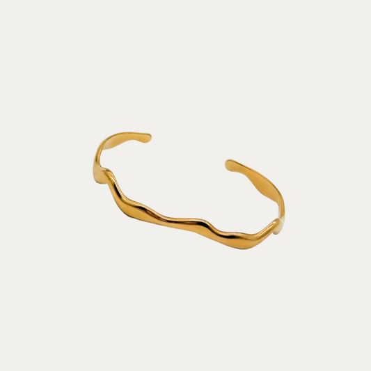 Gold Wave Thin Cuff Bracelet