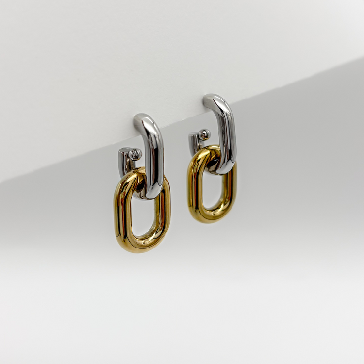 Dual-Tone C-Shape Earrings