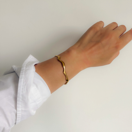 Gold Wave Thin Cuff Bracelet