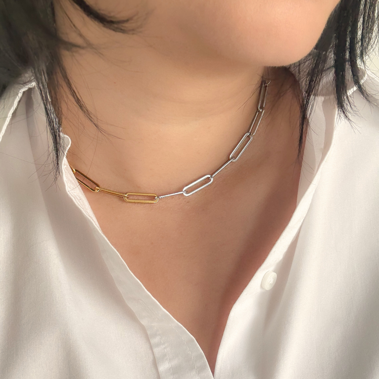 Dual-Tone Paper clip Chain Necklace