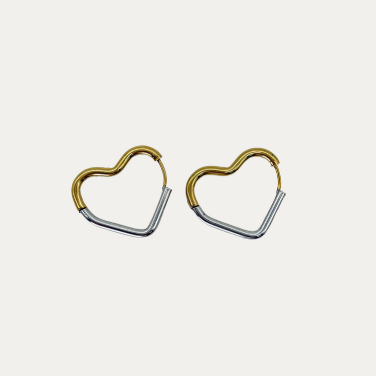 Dual-Tone Heart Hoop Earrings