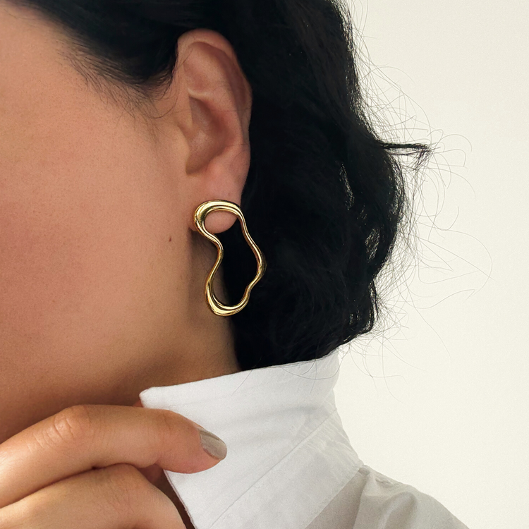 Big Gold Wave Stud Earrings