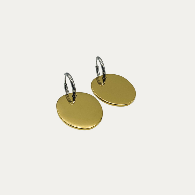 Dual-Tone Drop Hoop Earrings