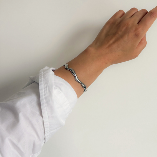 Silver Wave Thin Cuff Bracelet