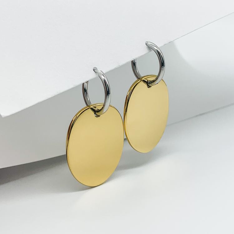 Dual-Tone Drop Hoop Earrings