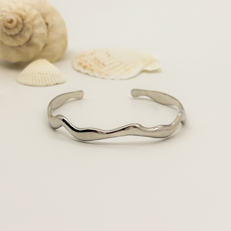 Silver Wave Thin Cuff Bracelet