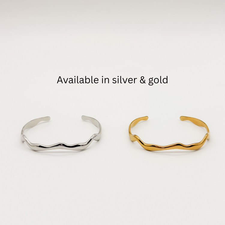 Silver Wave Thin Cuff Bracelet