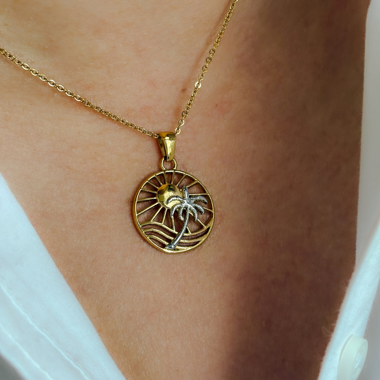 Sun and Palm Tree Dual-tone Necklace