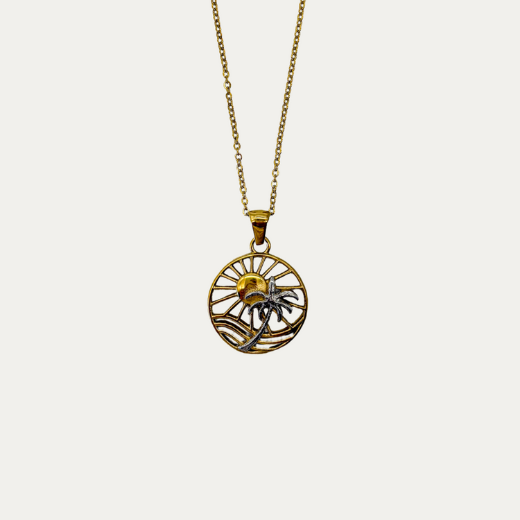 Sun and Palm Tree Dual-tone Necklace