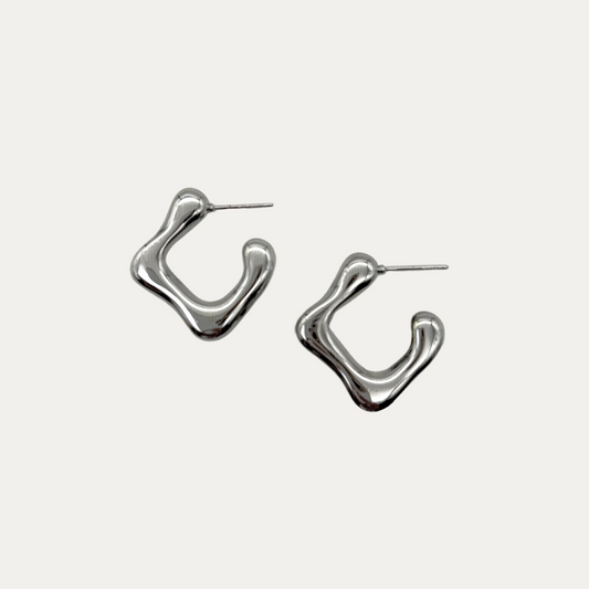 Silver Wave C-Shape Earrings