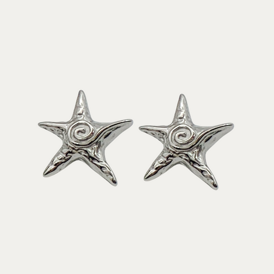 Chunky Silver Starfish Stud Earrings