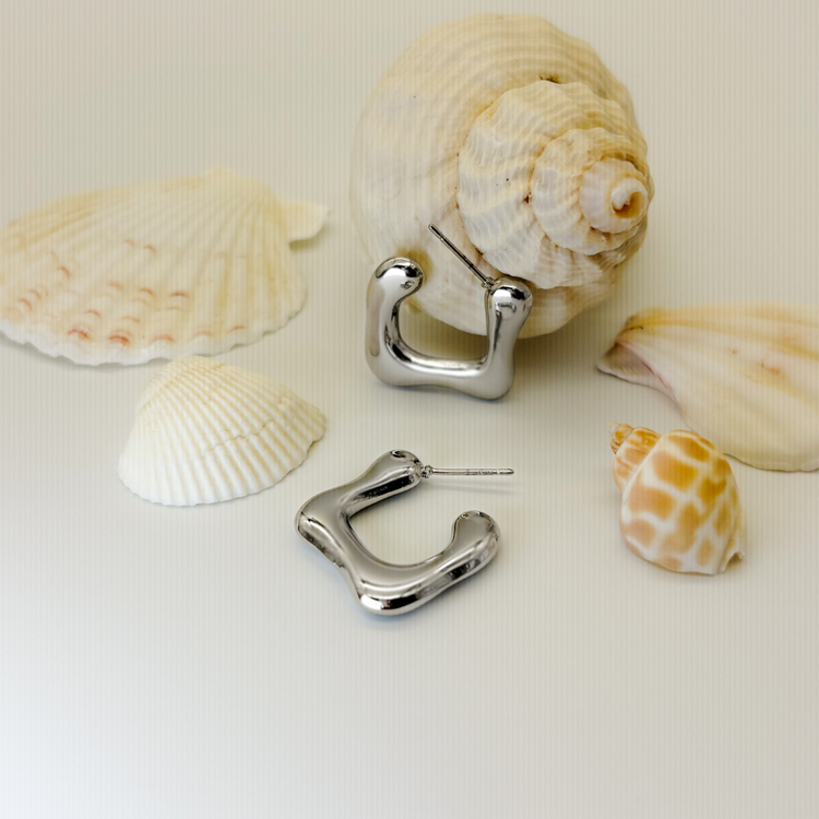 Silver Wave C-Shape Earrings