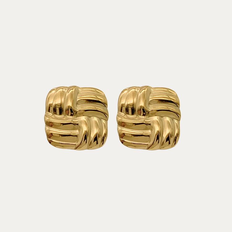 Square Chunky Gold Stud Earrings