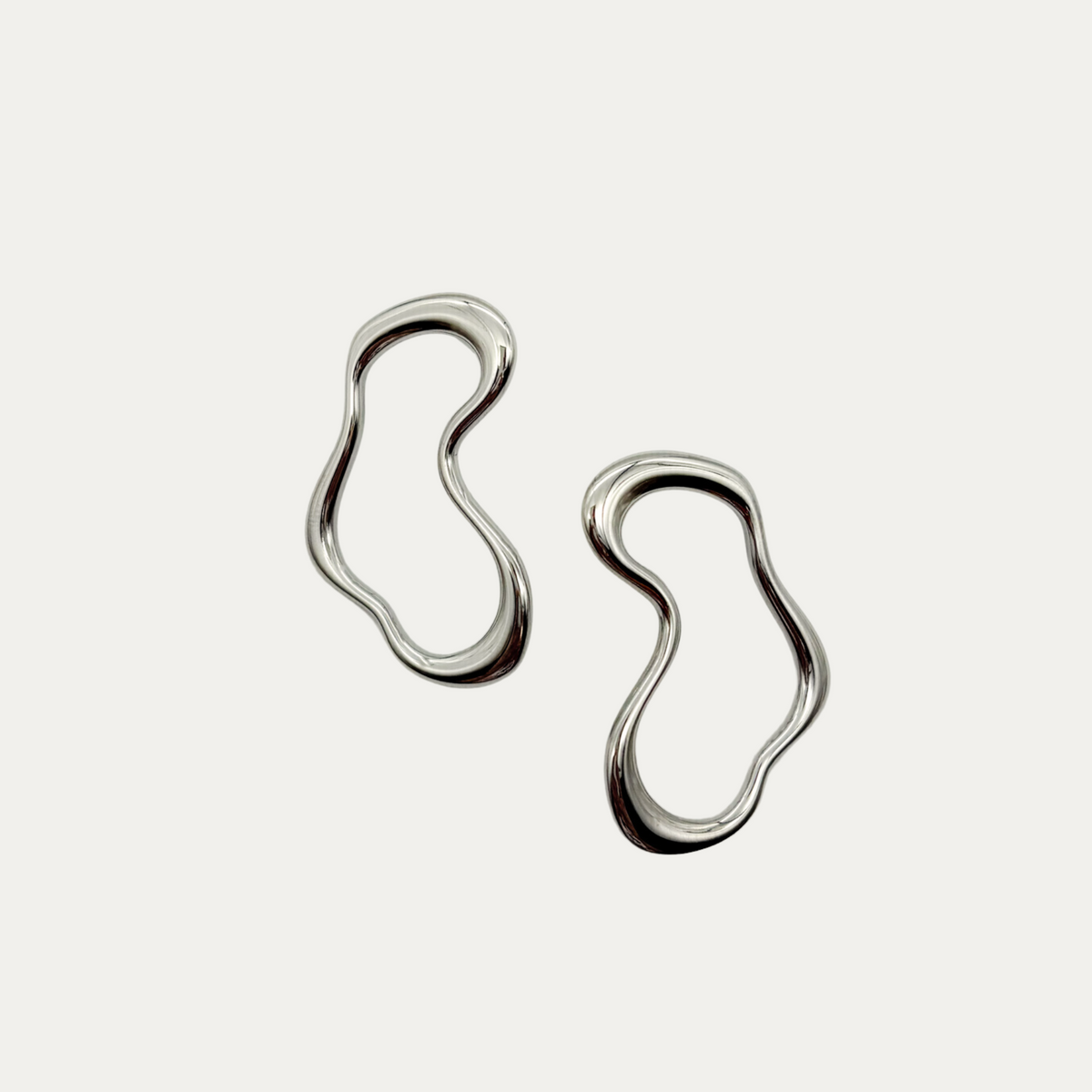 Big Silver Wave Stud Earrings display picture 2