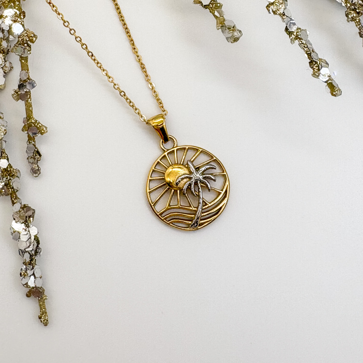 Sun and Palm Tree Dual-tone Necklace