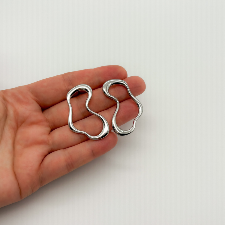 Big Silver Wave Stud Earrings