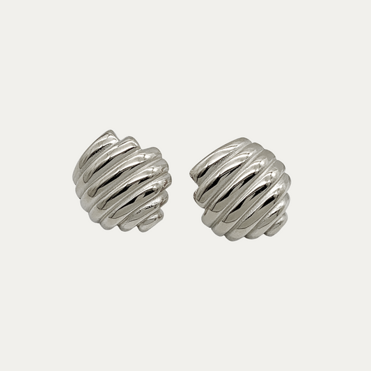 Ribbed Silver Stud Earrings