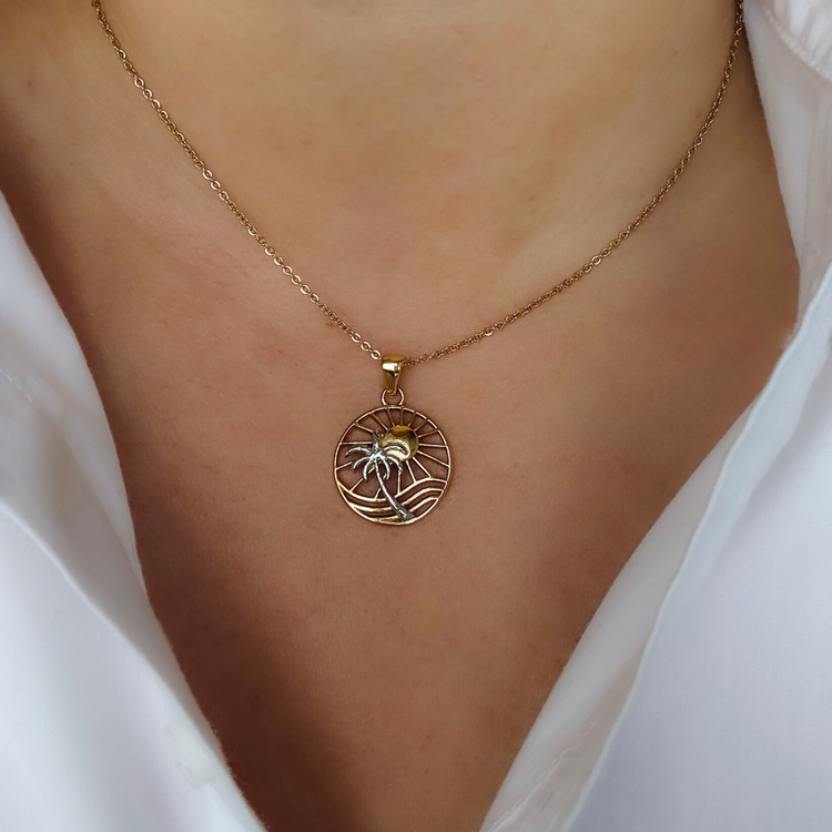 Sun and Palm Tree Dual-tone Necklace