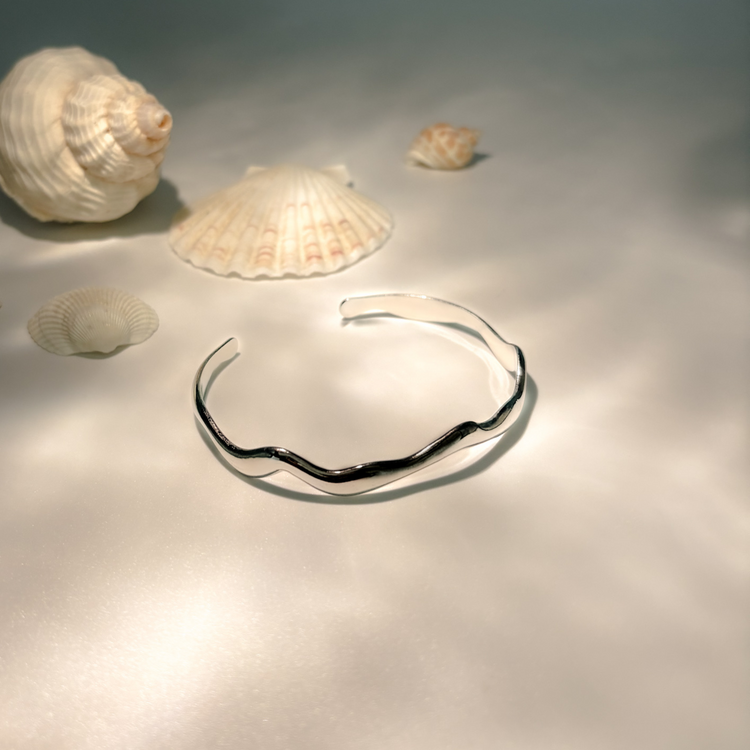 Silver Wave Thin Cuff Bracelet