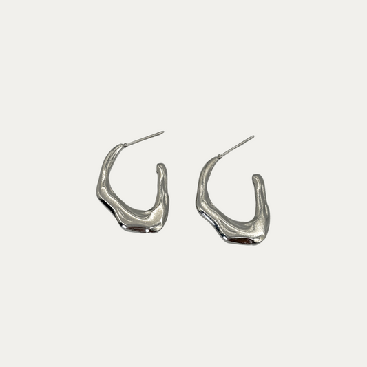 Silver Wave C-Shape Earrings