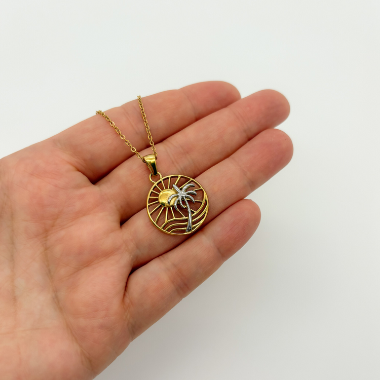 Sun and Palm Tree Dual-tone Necklace
