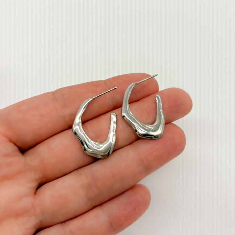 Silver Wave C-Shape Earrings