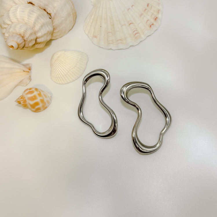 Big Silver Wave Stud Earrings