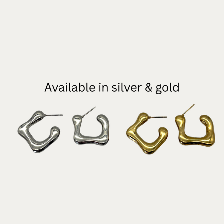 Gold Wave C-Shape Earrings